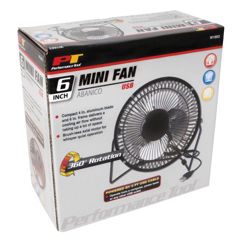 Performance Tool W1663 6-Inch Blade (Powerful Airflow, Low Noise, Metal Design, USB Powered, Personal Table Fan, Mini Cooling Fan, Small Desk Fan, Quiet Office Fan), 1 Pack - Image 4